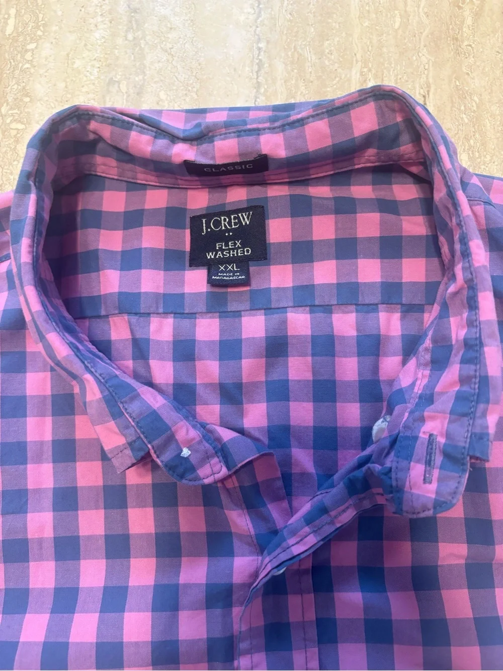 Lot of 2 J.Crew Mens XXL Flex Washed Classic Fit Gingham Button Down Shirts #007